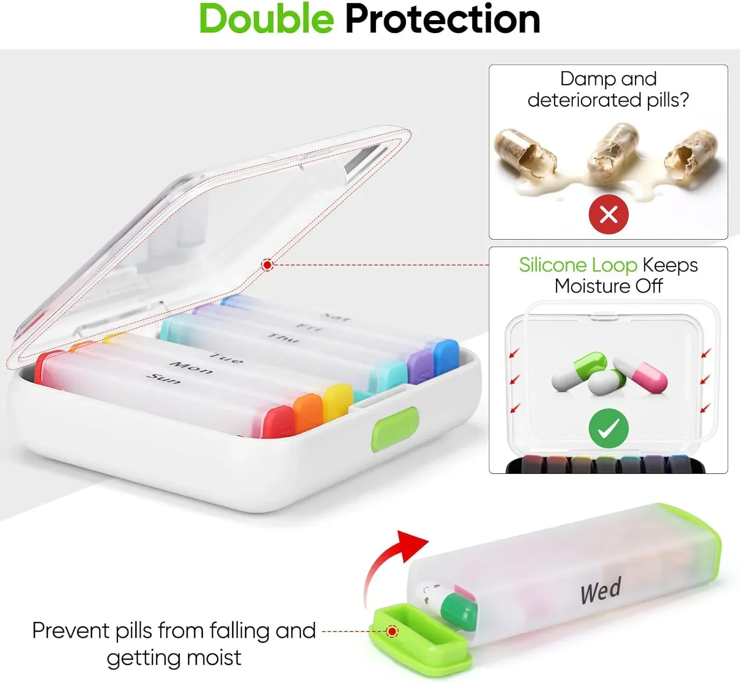 Scatola per medicinali Settimanale Portapillole per 7 giorni con grandi aperture su un lato per una custodia facile da usare per farmaci, vitamine, pesci