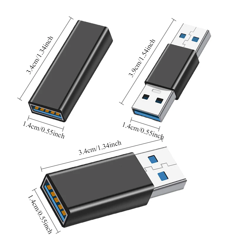 Three USB 3.0 Male-to-Female Couplers—Each Compliant with USB 3.0 Specifications and Compatible with Standard Laptop Interfaces