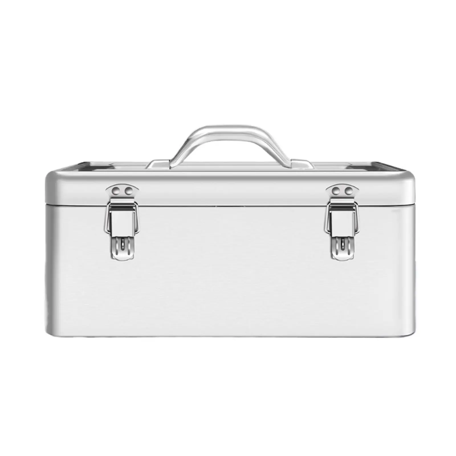 Kotak Alat Portabel Stainless Steel – Kotak Penyimpanan Dada dengan Kait Logam, Kotak Penyimpanan Alat Multifungsi Genggam Perak