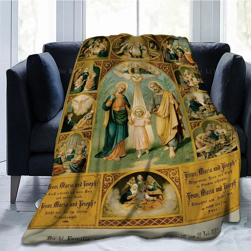 The Holy Family Of Nazareth Jesus Mary And Joseph Sacred Print Soft Cozy Flannel Blanket Suitable For All Seasons Use