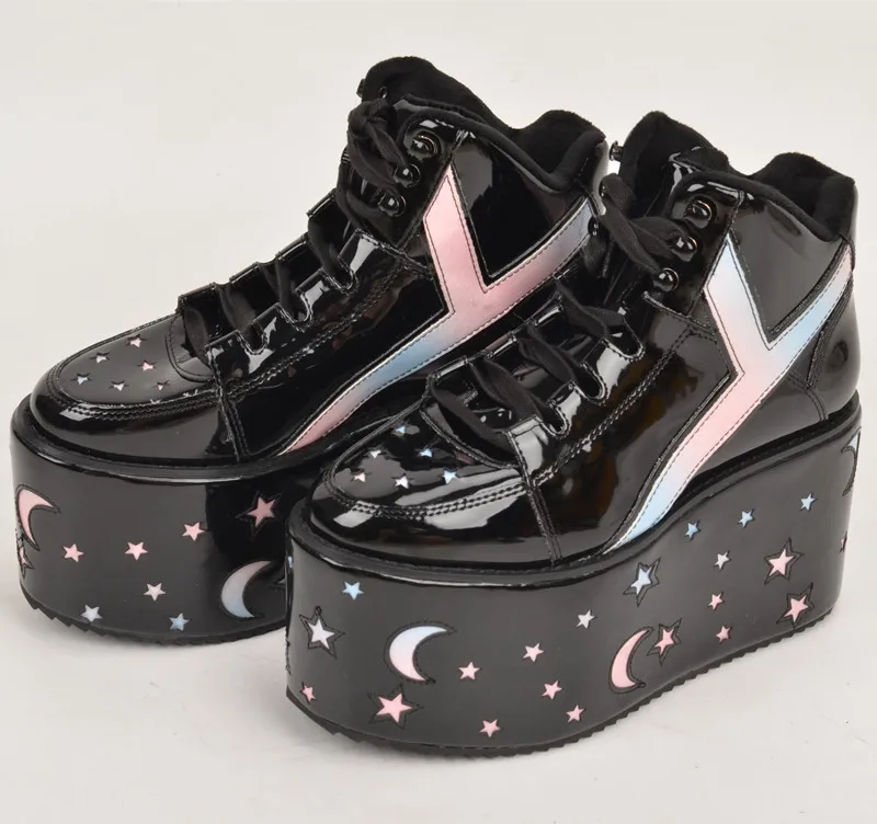 

Star Flat Platform Shoes Women Sneakers Thick Bottom Winter Shoes Designer Runway Round Toe Lace Up Women''s Vulcanize Shoes New