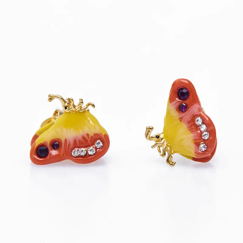 Luxury Designer Jewelry Niche Design Fashionable Trend Enamel Glaze Mini 3d Orange Yellow Butterfly Earrings for Women Christmas