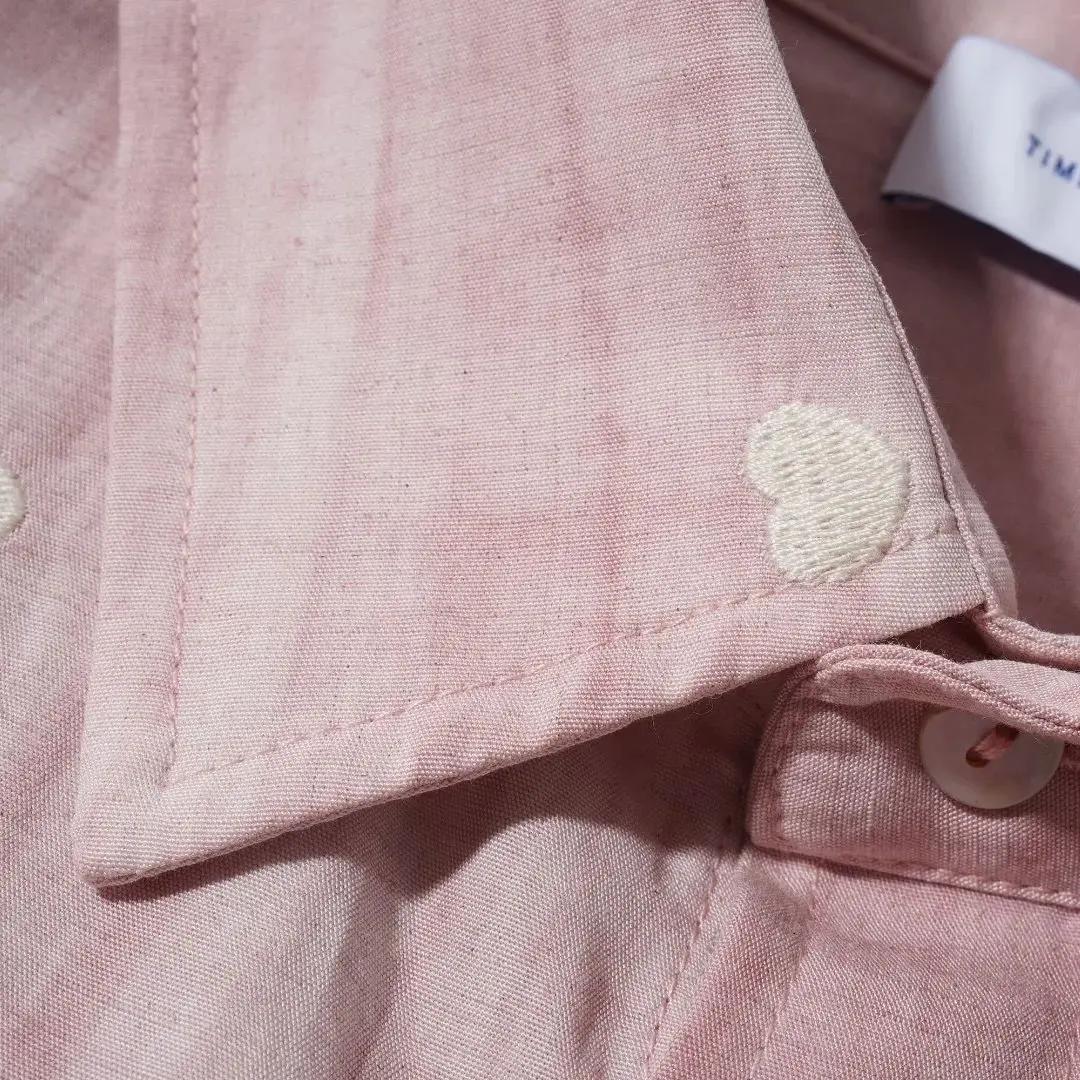 A NEW STUDIO Autumn-Winter New Collection Men's Pink Heart-Shape Linen Tencel Retro Fashionable Loose-Fitting Collar Shirt