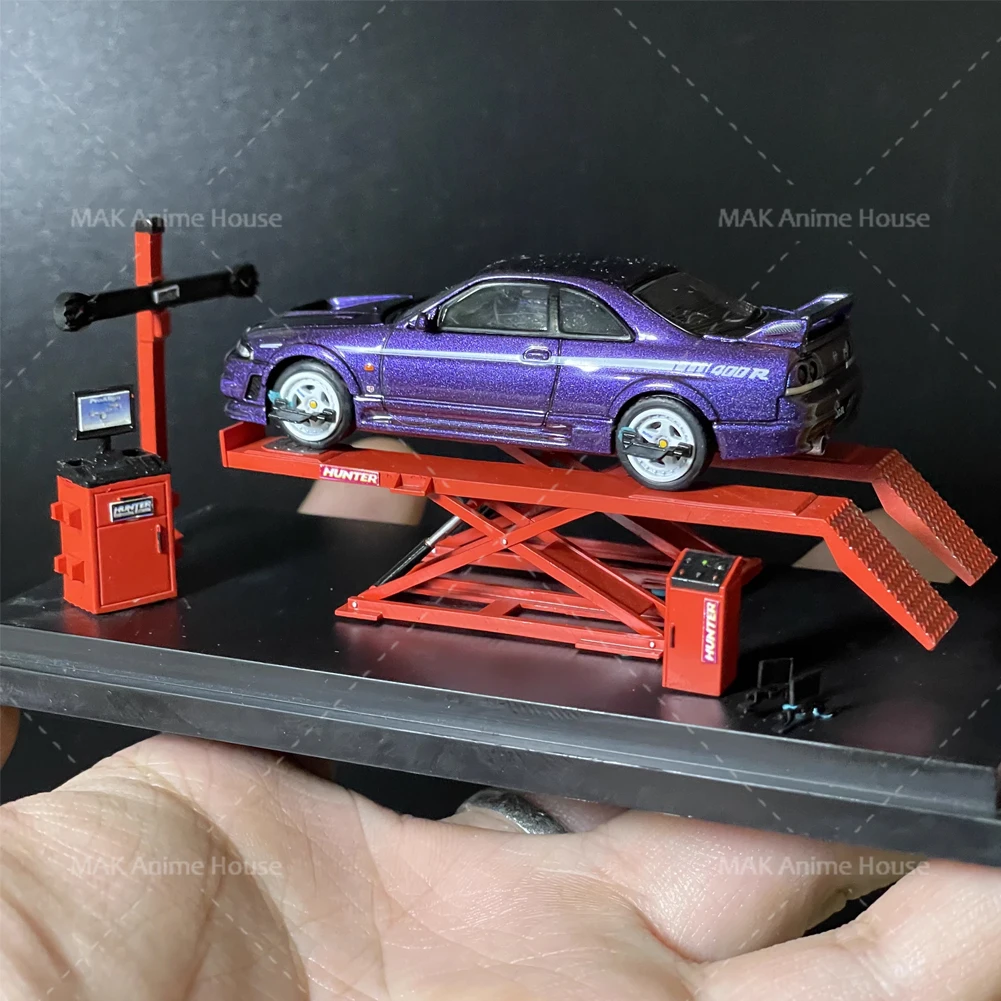 Figura in miniatura 1/64 Posizionamento a quattro ruote Strumento di riparazione automatica Modello Garage Modifiche Accessori Scena Decor Display Diorama