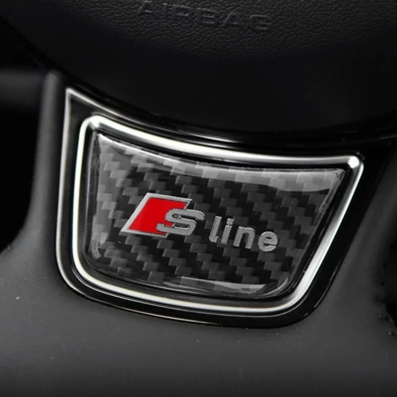 3D Carbon Fiber Black RS Logo S Line Emblem Car Steering Wheel Badge Sticker For Audi A3 A4 A5 A6 A7 S3 S4 S5 S6 C7 Accrssorie