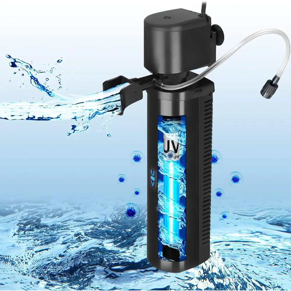 

AquariumFilterfor40-150GallonTank,U-VFishTankGreenCleanMachineSubmersiblePowerfulPumpCanisterFilter400GPHforPondTurtleTankSaltwa