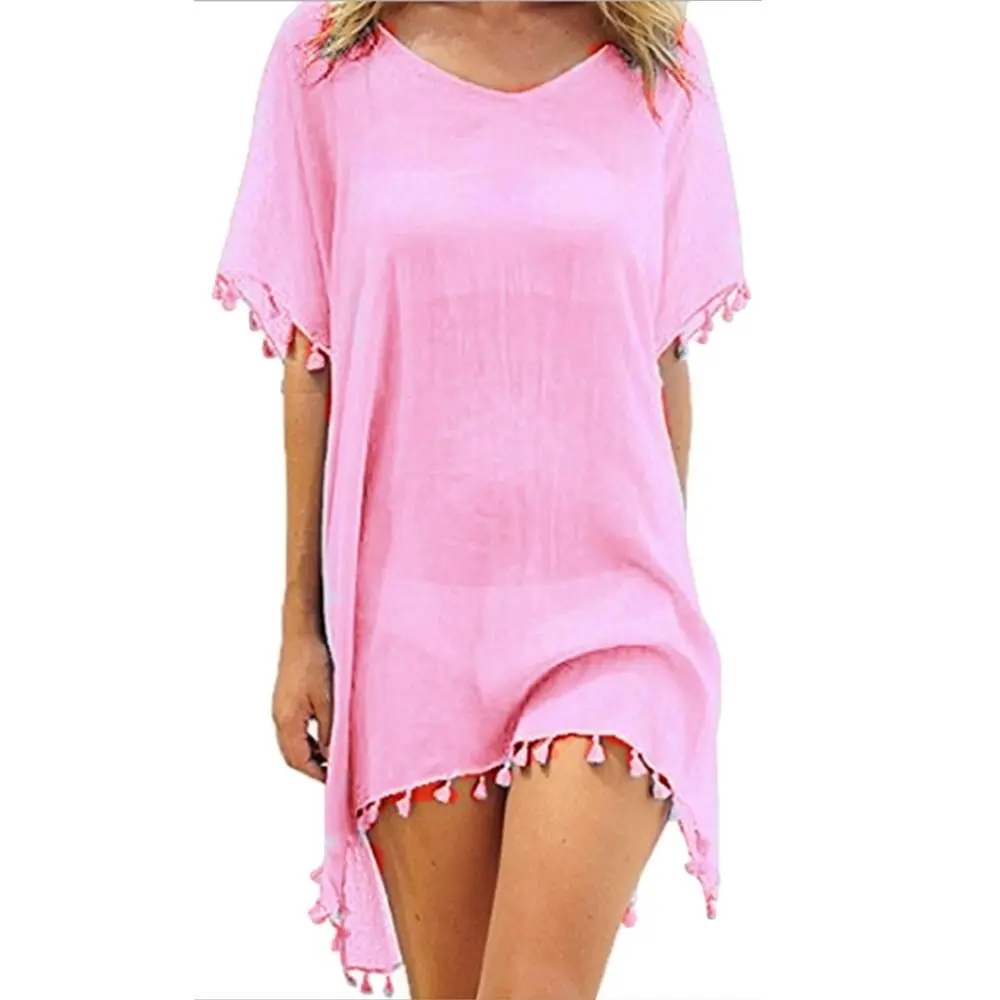 Camiseta de Playa Informal Holgada con Protección Solar y Cuello en V para Mujer, Traje de Baño de Talla Grande, Vestido de Playa