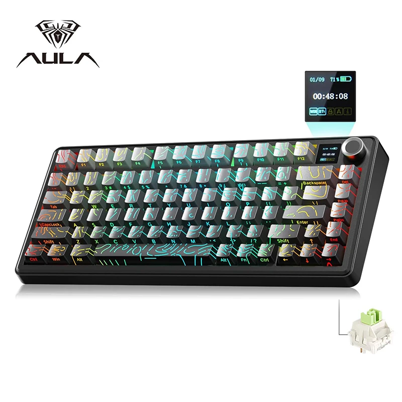 AULA F75 MAX ワイヤレスメカニカルキーボード TFTスクリーンノブ付き