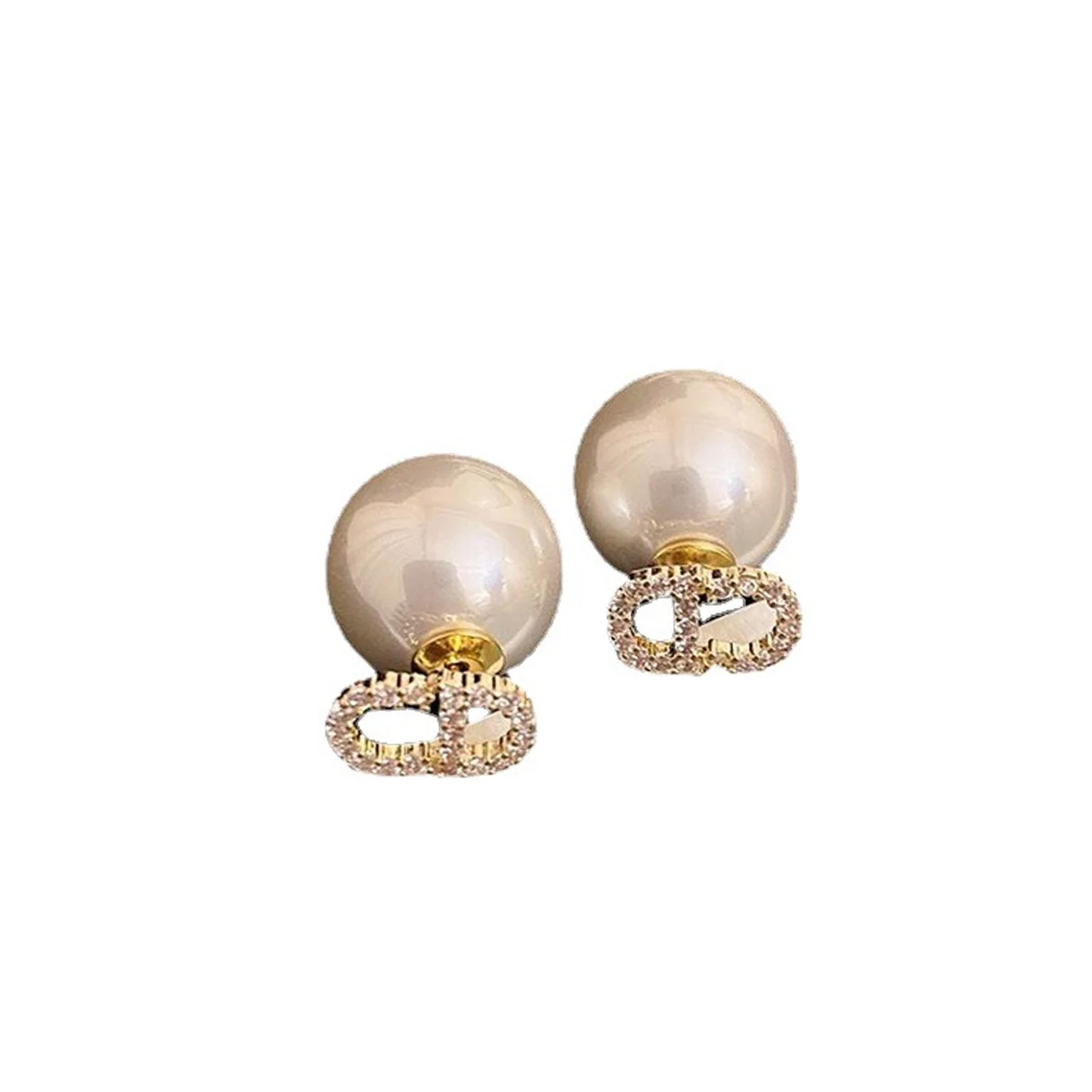 Elegant High-end Style Light Luxury Needle Stud Earrings For Women Micro Rhinestone French Letter Pearl Earrings