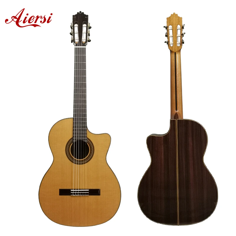 

Aiersi brand handmade all solid classical guitar popular stringed music instruments vintage solo cutaway Spanish classic guitar