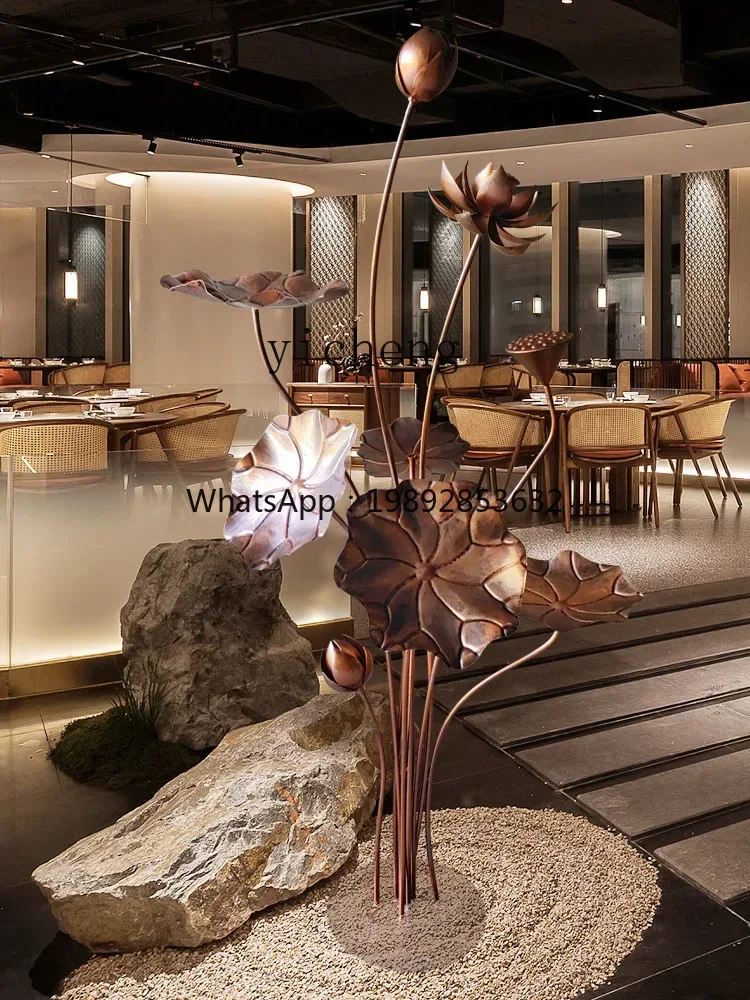 TQH imitation copper lotus leaf tree pool water feature floor decoration staircase corner entrance creative landscape