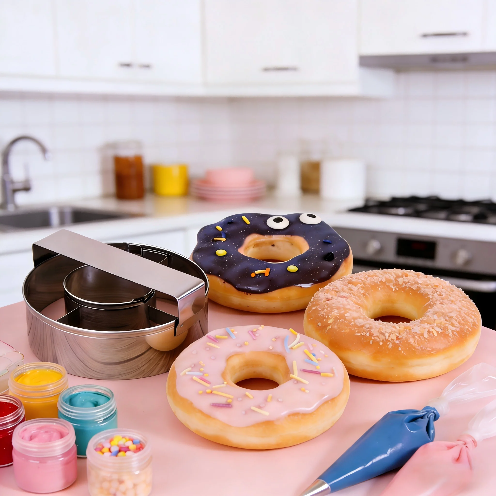 2PCS Donut Pastry Cutter Set, Food Grade Stainless Steel, Handle Grip Baking Molds, Easy To Clean for Home Daily Dessert Making