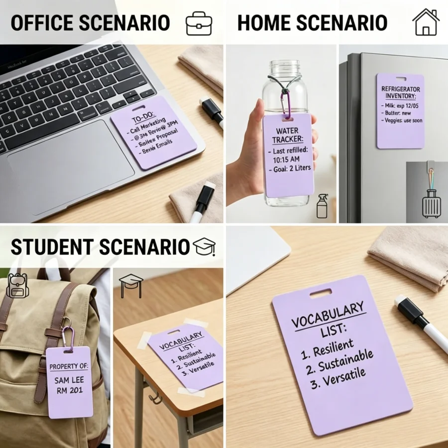 Erasable Badge Sticky Notes Reusable Wipe Clean Memo Badge Self Adhesive Removable Label Notebook for School Office Home