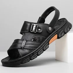 Summer Men's Brand Soft and Breathable Men's Sandals Black Leather Sandals Men's Outdoor Brown Beach Sandals for Men