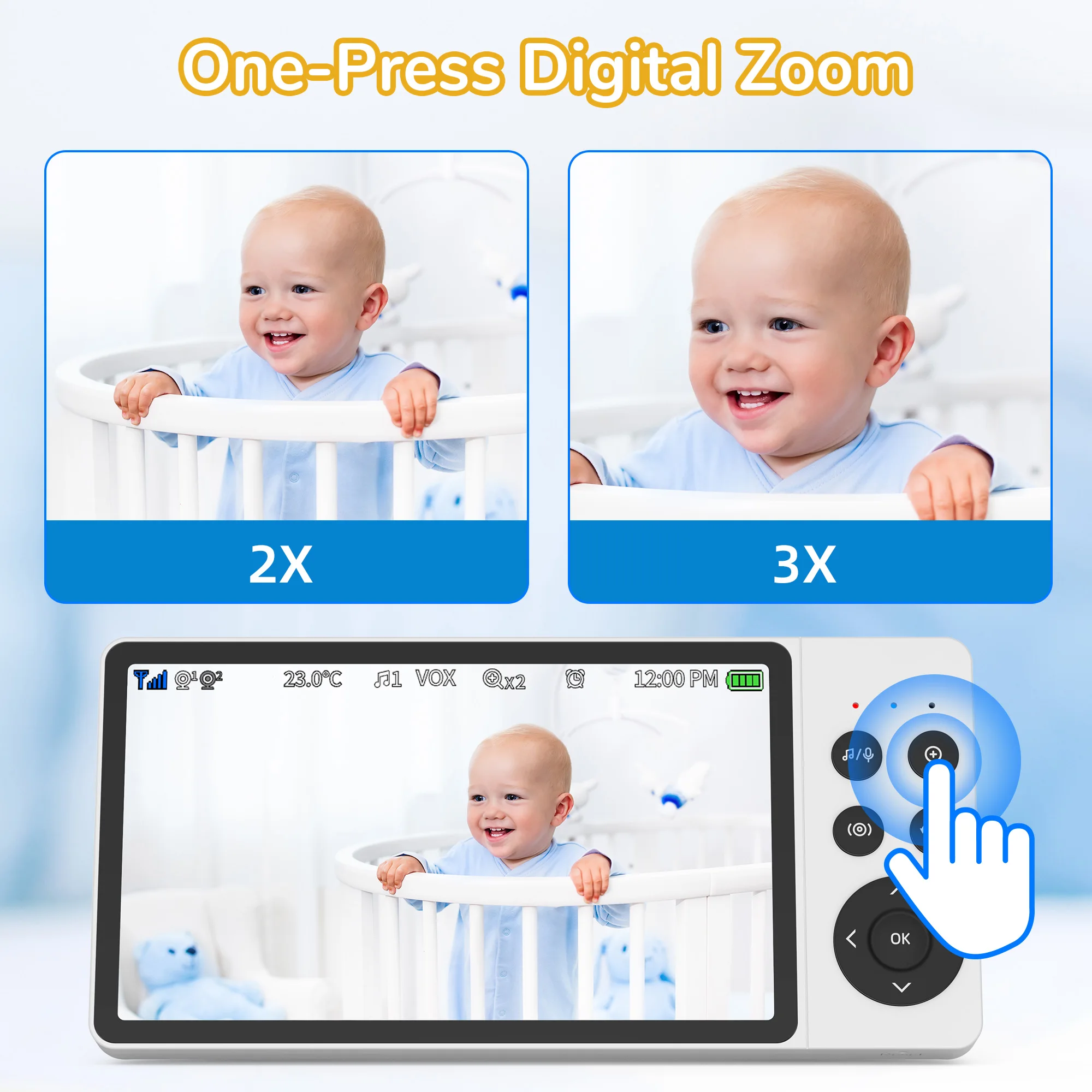 2026 NEW VB623 Video Baby Monitor 3x Zoom Wireless Surveillance 5.0 Inches LCD 2 Way Audio Talk Night Vision Security Babysitter