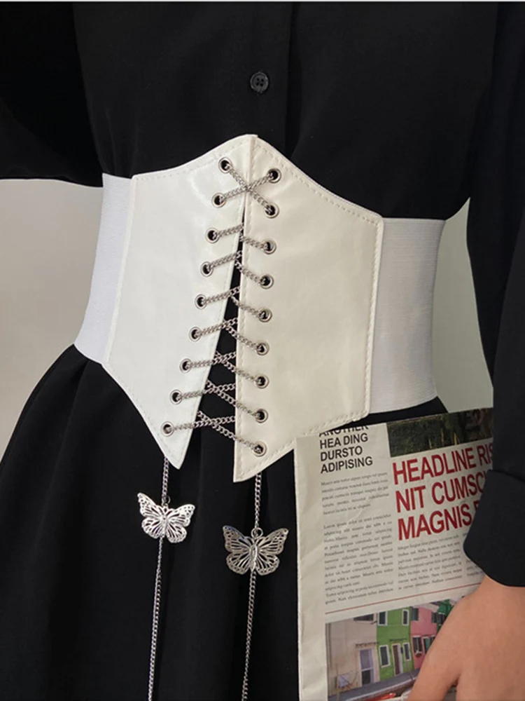 cummerbund Decorative Corset Women Underbust Luxury Designer Tunic Leather Ladies Punk Chain Vintage Dress Waist Belts PJ458