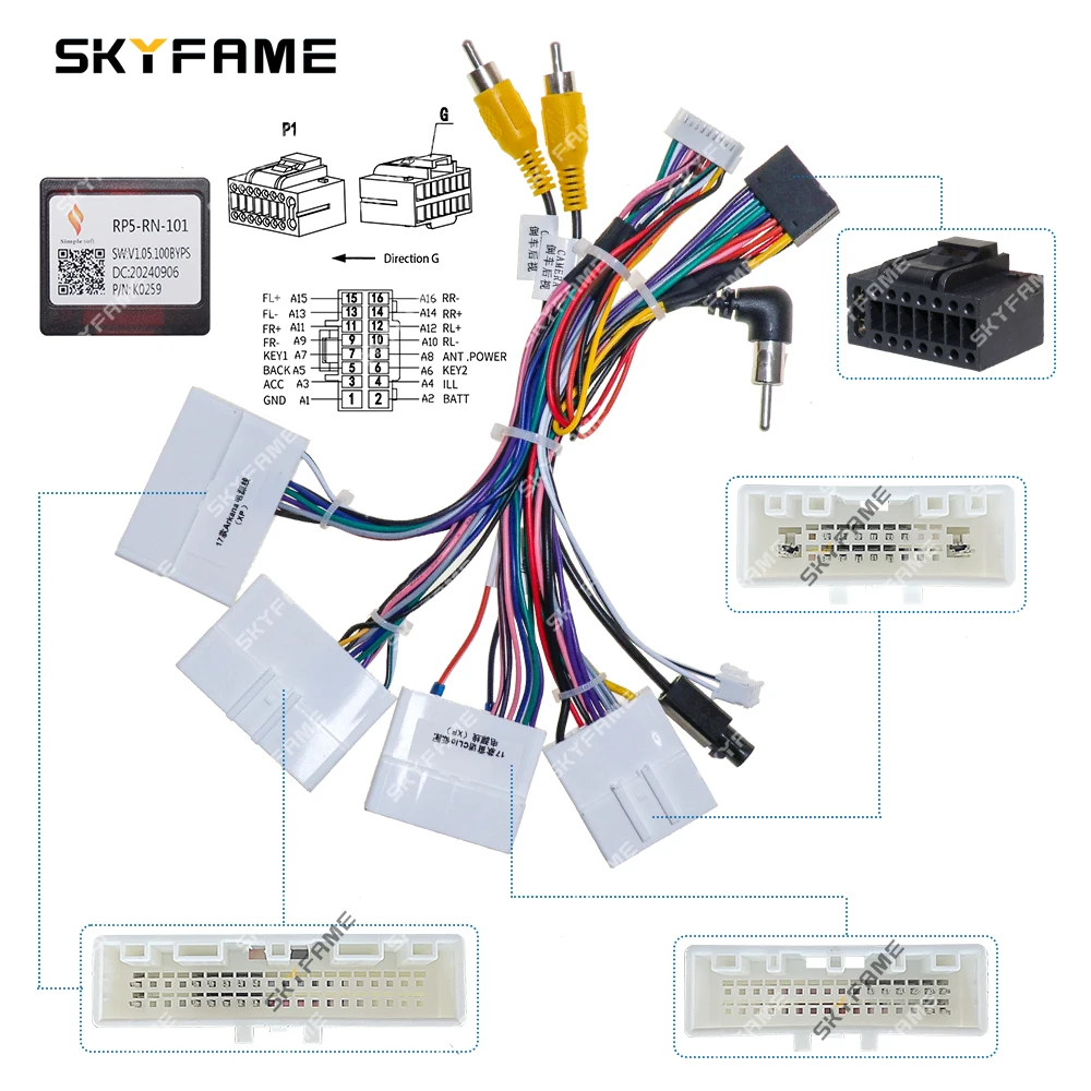 SKYFAME Car 16pin Wiring Harness Adapter Canbus Box Decoder Android Radio Power Cable For Renault Clio Arkana Duster RP5-RN-101