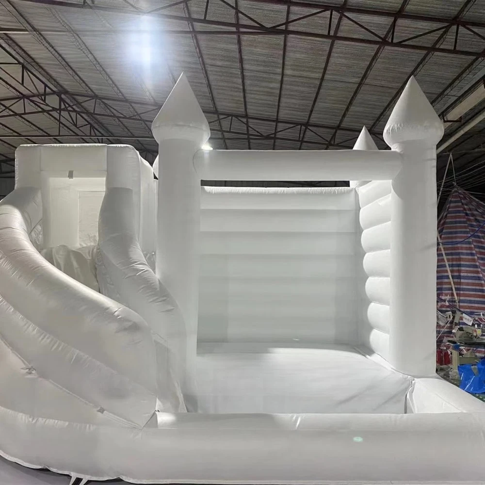White High Quality PVC Inflatable Bouncy Castle with Slide, Easy Setup Outdoor Play for Kids Adults Backyard Party Use