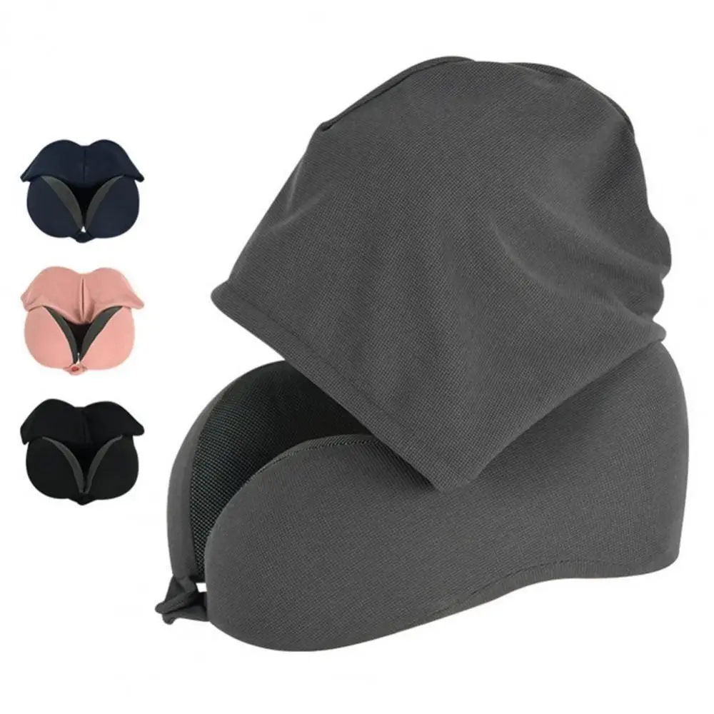 U-shaped Hooded Travel Pillow With Zippered Lightweight Memory Foam Pillow With Storage Bag And Earplugs Removable Hood