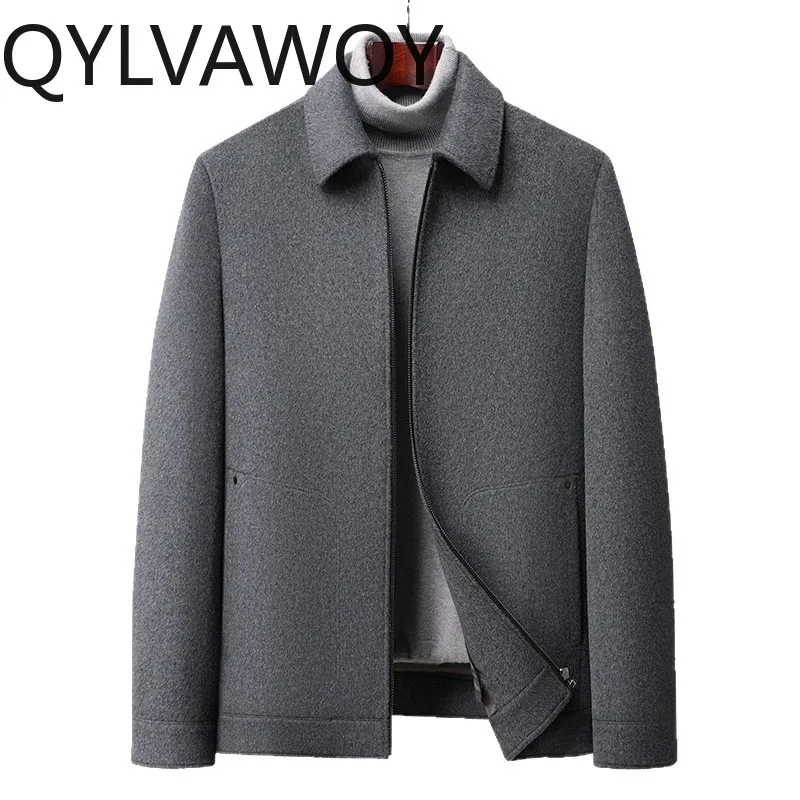 

QYLVAWOY Мужская зимняя куртка из 100% шерсти, двусторонняя, короткая, со съемным утеплителем из утиного пуха, теплая, утолщенная