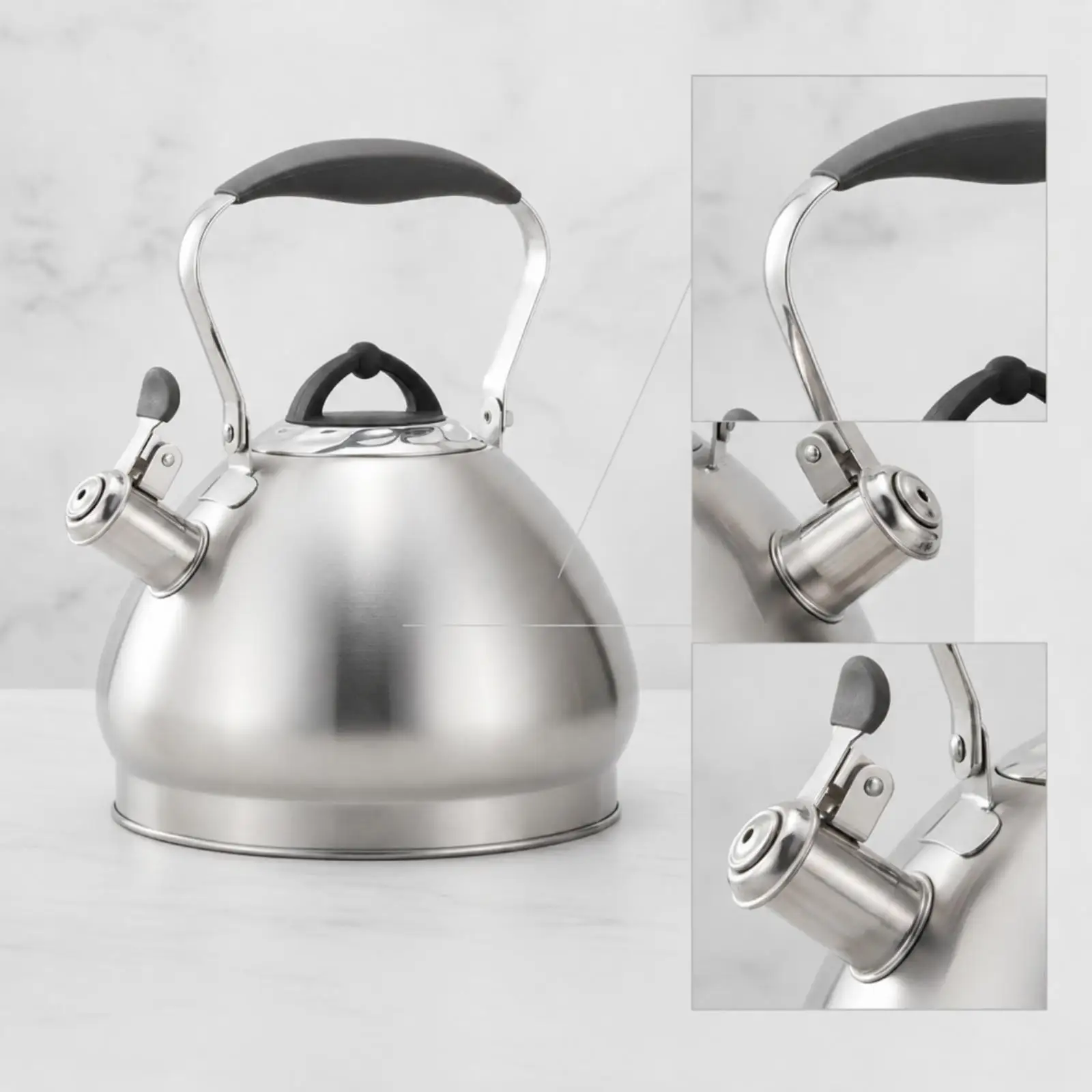 Portable Camping Kettle Stainless Steel Tea Pot Whistling Stovetop Kettle for Gas Stove Induction Cooker Water Boiler Outdoor