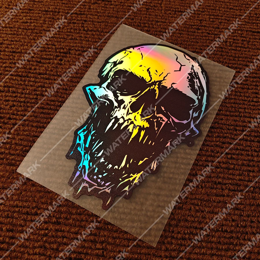Holographic Skull Sticker Set, Waterproof Vinyl Decals, Cool Skeleton Design for Motorcycle Fuel Tank, Tail Box & Car Body Decor