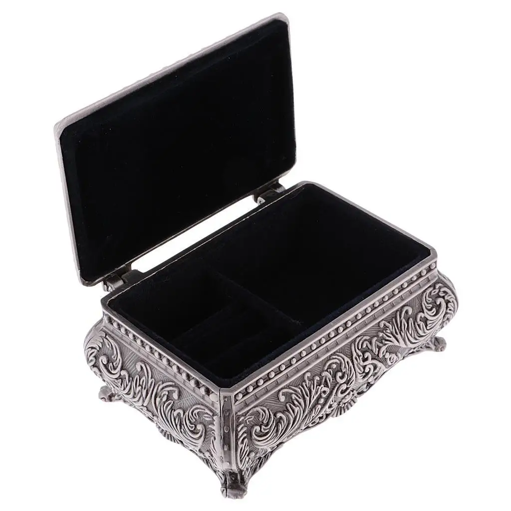 Retro Rectangle Jewelry Box Flower Sculpture Trinkets Chest Jewelry Case Room Decorations Organizer Casket Jewelry Display