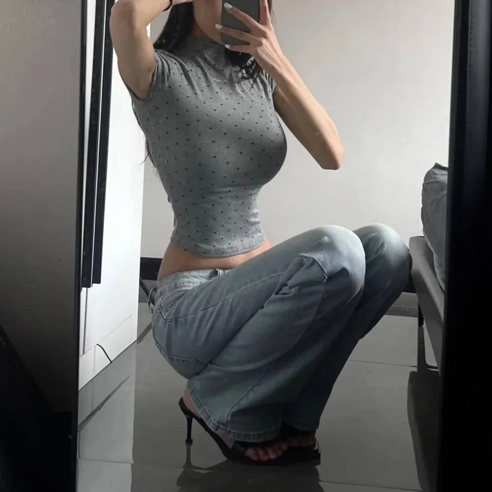 New Casual Woman’s Light Blue Denim Pants Retro Style Spice Girls Trousers High Waist Spring Autumn Letter Splicing Design Jeans view 4