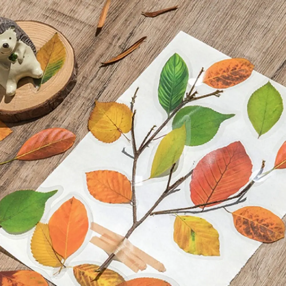 40PCS Green Leaf Maple Leaves Leaf Stickers Plant PET Scrapbook Stickers INS Style DIY Diary Stickers Album Journal