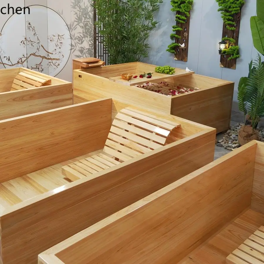 YXY Bathroom Hinoki Wood Bathtub Soaking Square Tub Bathing Shower