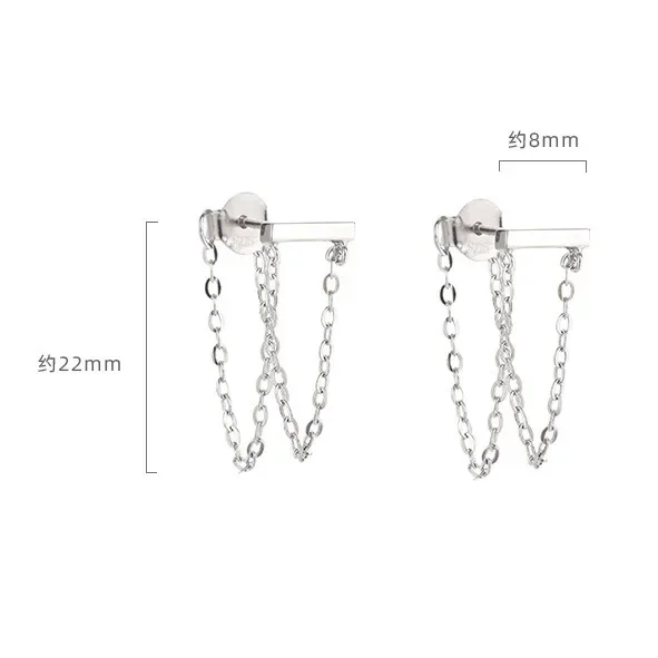 

Real 925 Sterling Silver Chain Geometric Stud Earrings for Women Minimalist Trendy Fine Jewelry Personality Accessories