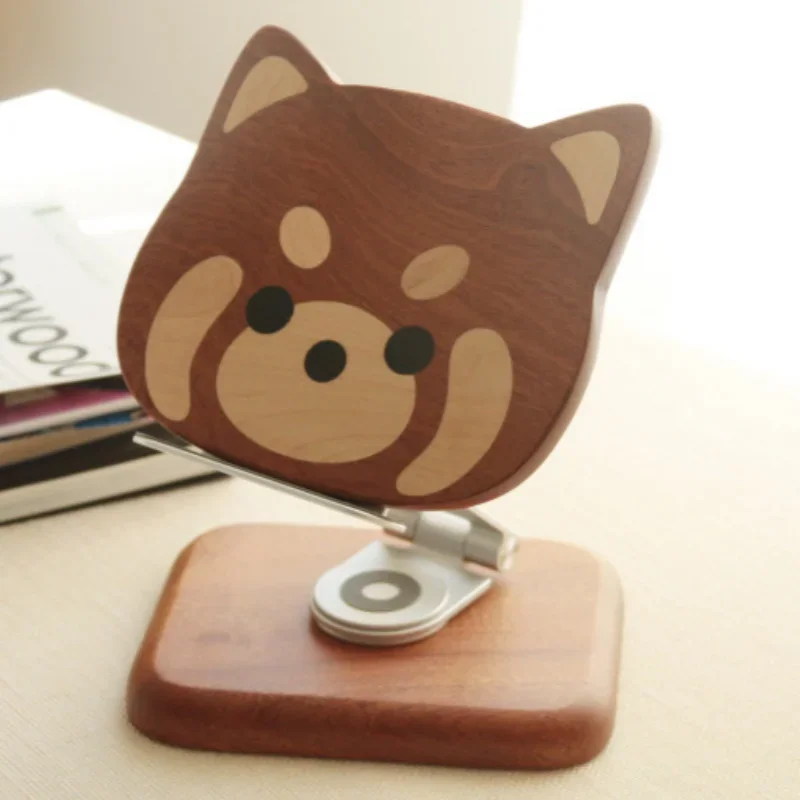 Raccoon Phone Holders Pattern Storage for Walnut Adjustable Solid Wood Base Stand for Mobile Phone and Tablet with Cute Cartoon