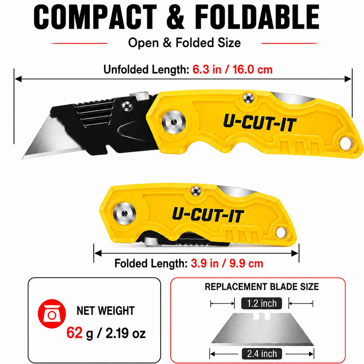 1PC Foldable Utility Knife with 10 Replacement Blades, Quick Change Box Cutter for DIY Crafts, Warehouse & Home Use