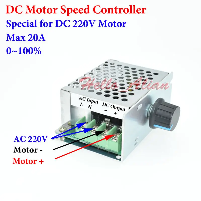 AC 220V 20A PWM DC Brush Motor Speed Controller Input Knob Regulator Switch Speed Potentiometer Motor Speed Regulator 220v