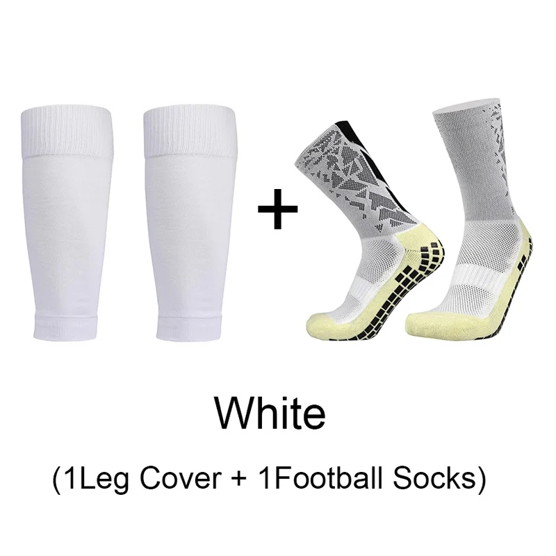 2 Pairs Set Men Women Football Socks and Knee Pads Calf Sleeves Non Slip Breathable Running Soccer Cycling Sports Socks