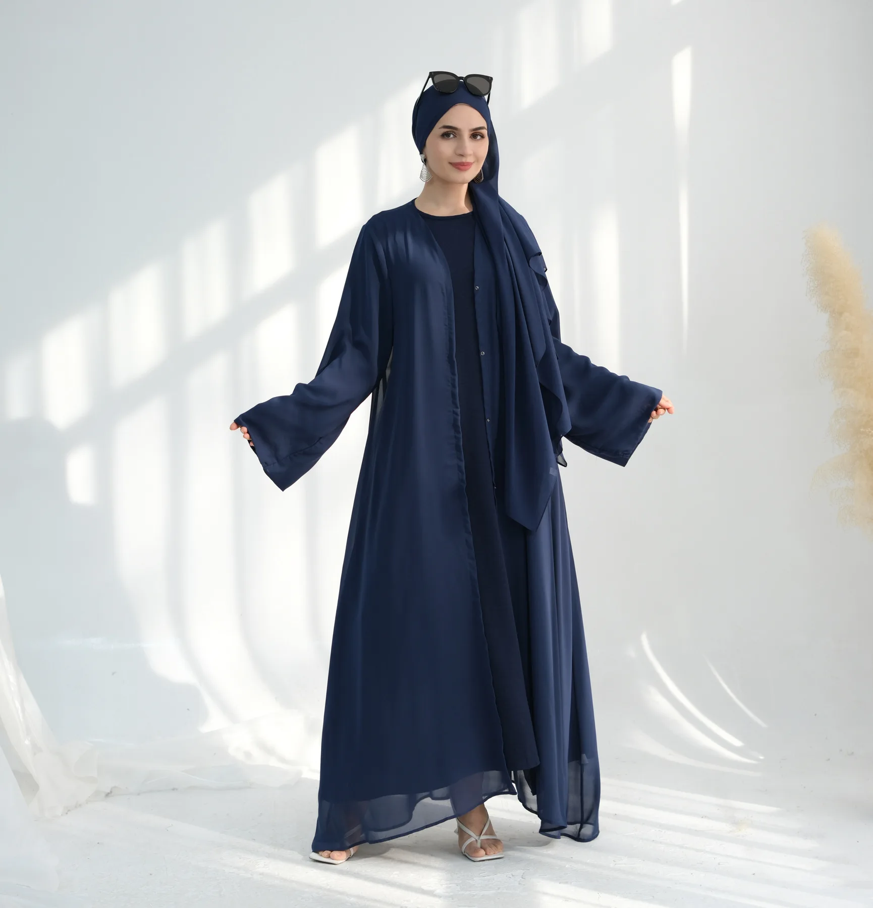 Dubaï Abaya Kimono Eid Ramadan musulman ouvert Abaya écharpe femme turquie couleur unie Cardigan Robe ensemble Islam vêtements Robe arabe