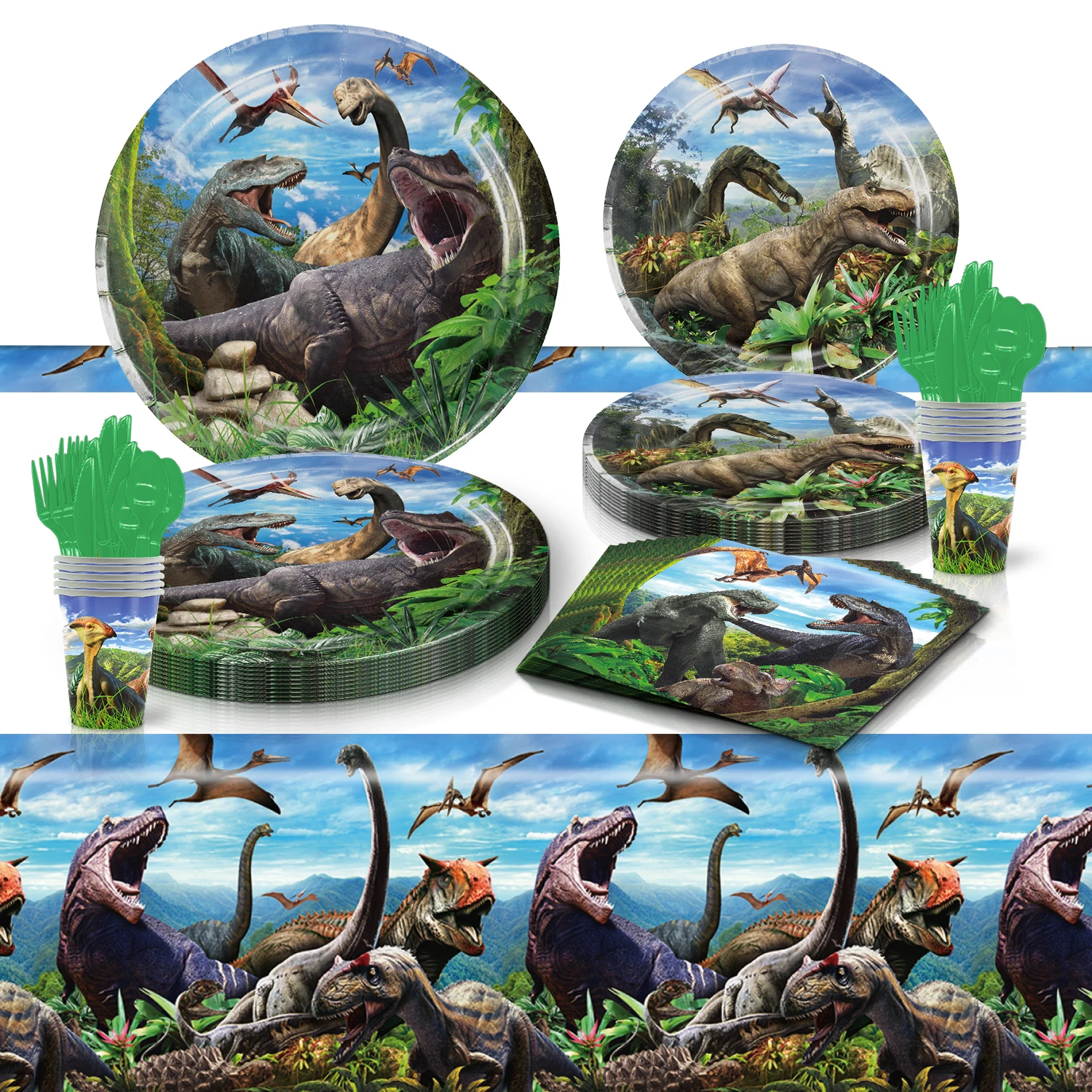 Jurassic Dinosaurs Theme Birthday Decorations For  Party Disposable Tableware Paper Napkins Cups Plates Banner Tablecloths Straw