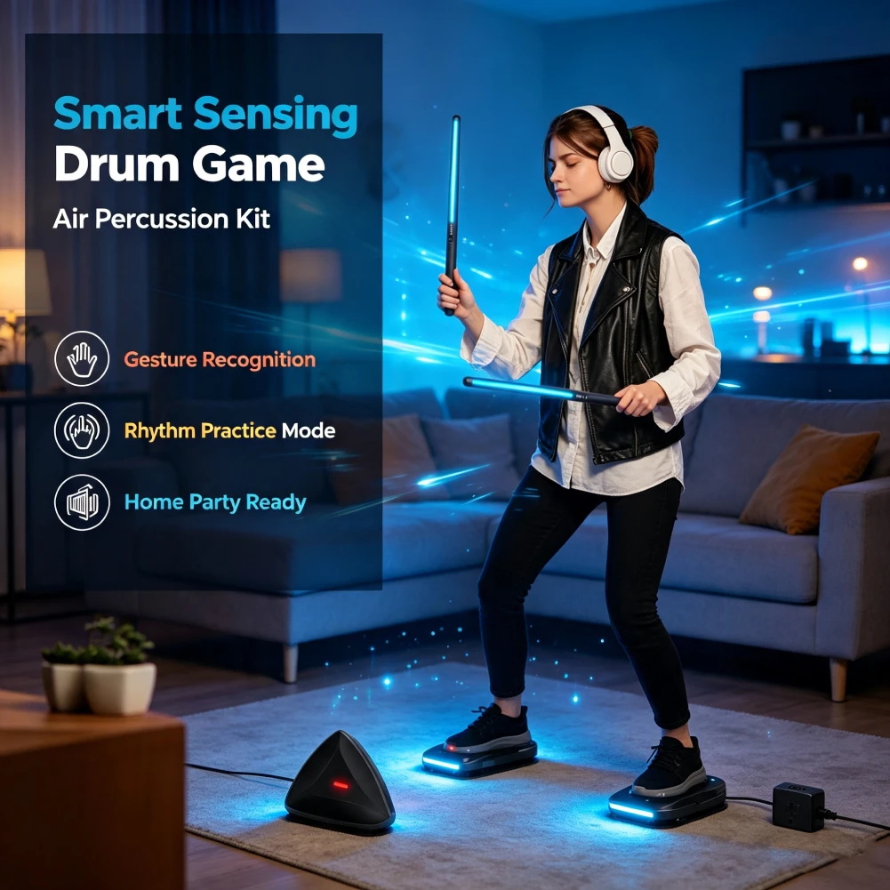 Portable Air Drum Set Virtual Drum Sticks Bluetooth-Compatible Electronic Drum Set Realistic Effect for Beginners Professionals