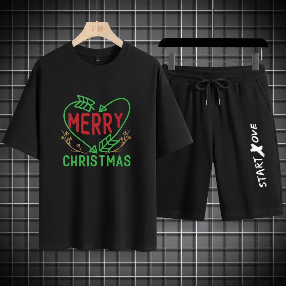 

2025 Stylish Mens Outfit Set Green arrow love doodle print suits Casual Luxury Polyester Fiber Lightweight Comfort tracksuits