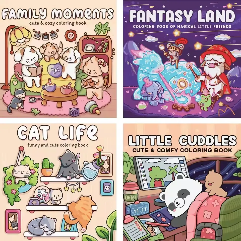 Cat Life, Family Moments Coloring Book Little Cuddles Stress Relief Drawing Book Perfect Gift for Party and Birthday Christmas