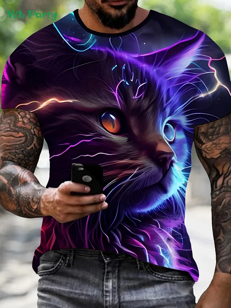 جديد ثلاثية الأبعاد القط تي شيرت مطبوع الصيف في الهواء الطلق الرجال قصيرة الأكمام المحملة موضة الجولة الرقبة الرجال بلايز عادية المتضخم ملابس للرجال