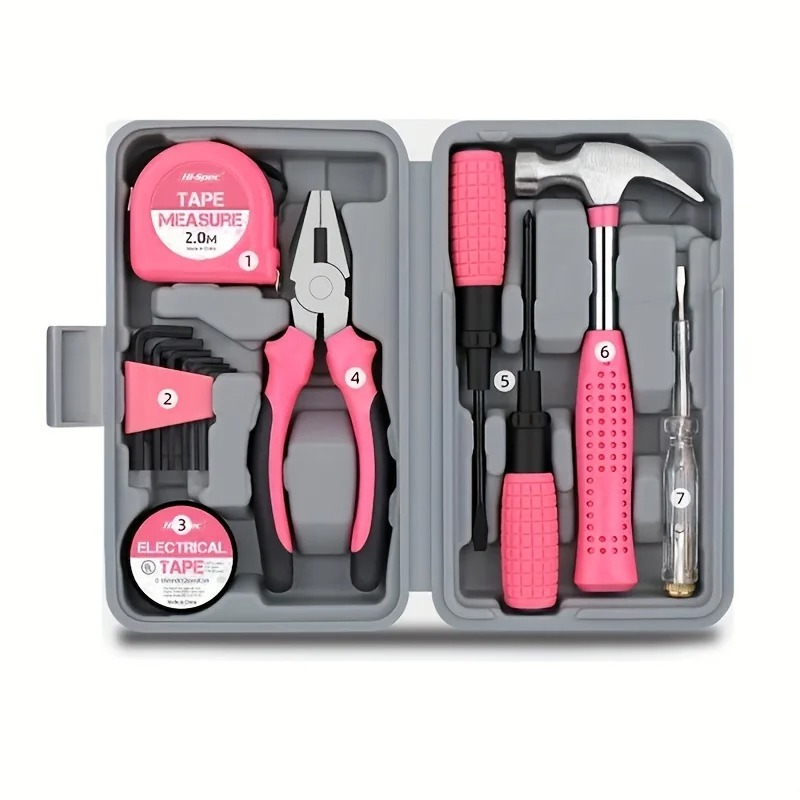  New 13-in-1 Pink Toolbox Contains Compact Manual Repair Tools for Home Use Which Are Essential Supplies for Daily Repairs 