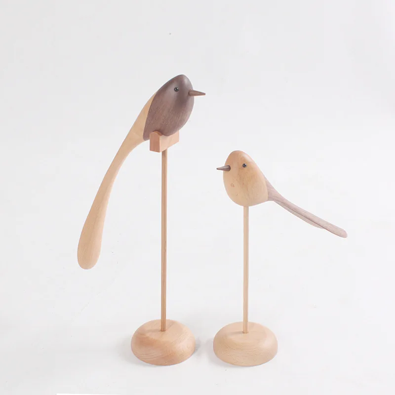 

European Wood Handicrafts, Solid Wood Long Tail Bird Gifts, Handmade Simple and High-end Ornaments