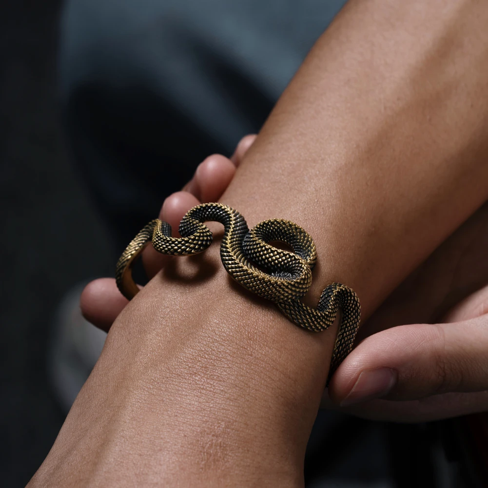 COPPERTIST.WU Coiled Snake Bracelet Cuff Bracelet Serpent Jewelry Gift for Men Women