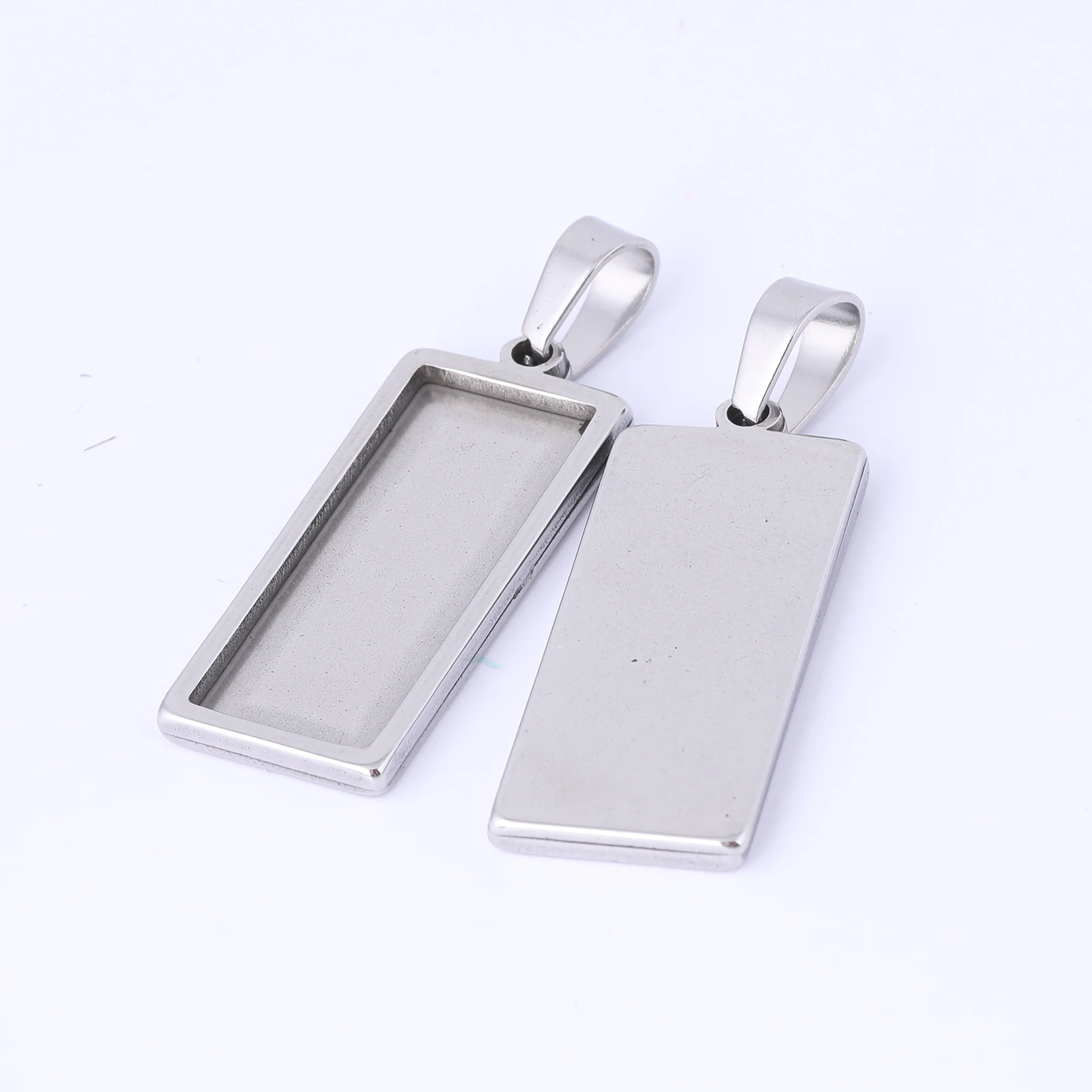 5pc 10x25mm 10x30mm Rectangle Cabochon Base Settings Stainless Steel Bezel Charm Pendant Trays Diy Necklace Blanks For Jewelry