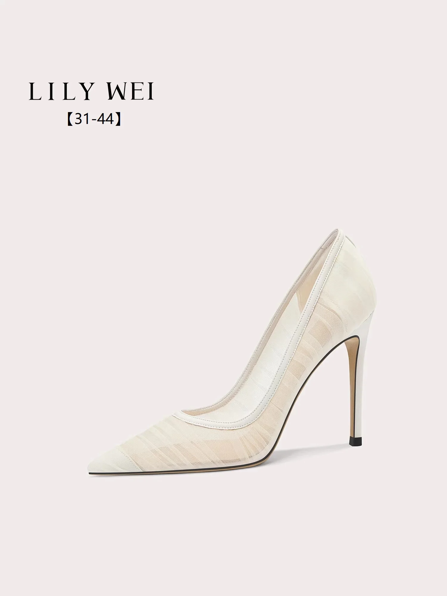 Spring and summer new pointed toe shallow lace mesh wedding shoes banquet large size small size thin high-heeled women's sandals