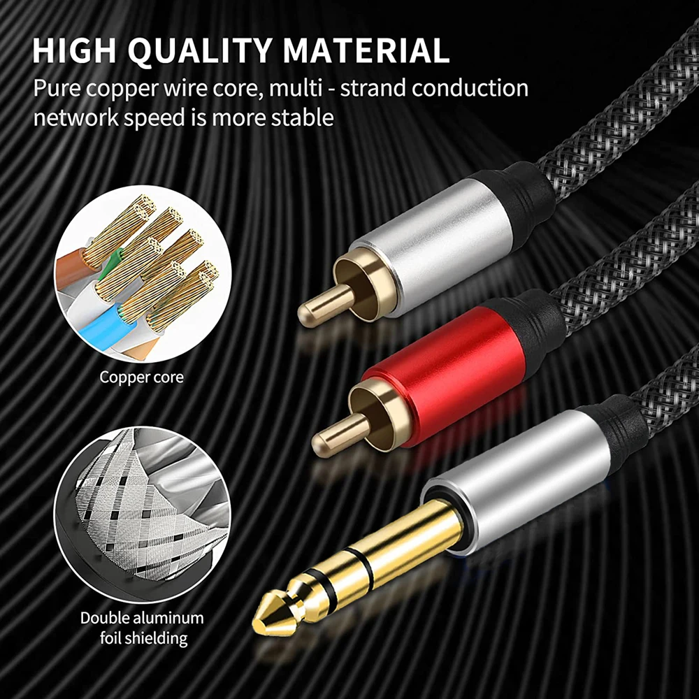 

Professional 6.35mm To 2RCA Adapter Cable Audio Y Splitter Cable Insert Cord Excellent Sound Easy Connection Accessories