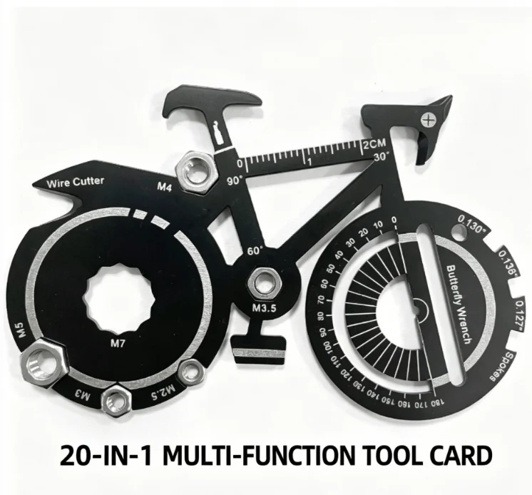 Pocket Multitool Card 20 In 1 Multifunctional Bicycle Survival Keychain Gadgets Outdoor Camping Tool 1Pc