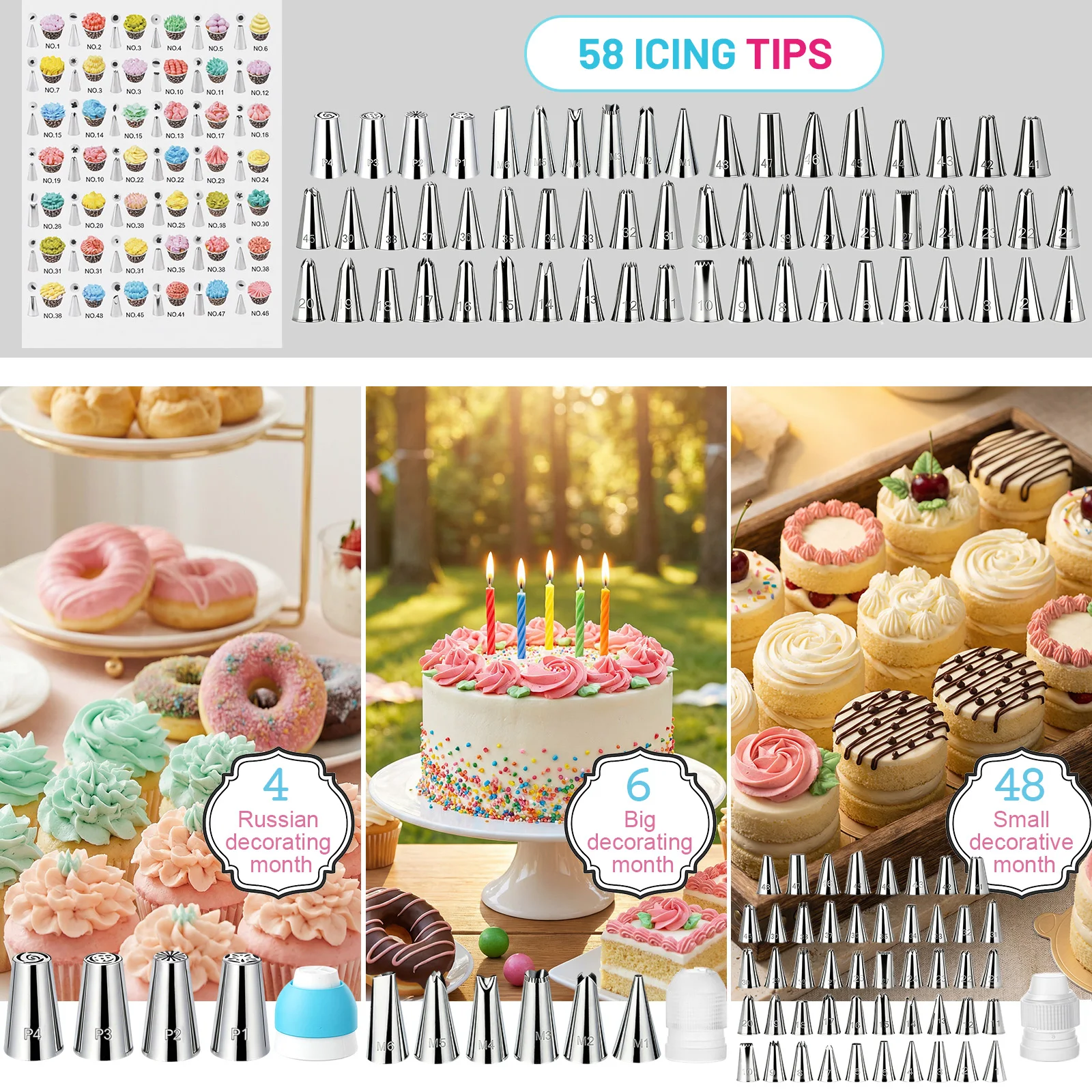 852 Pcs Cake Baking & Decorating Kit with 3 Non-Stick Springform Pans, 360° Rotating Turntable, 58 Numbered Piping Tips