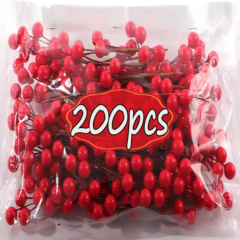 7 Head Artificial Red Berries Stems Christmas Fake Holly Berry Flowers for Xmas Tree Ornaments DIY Wreath Party Decor Wholesale